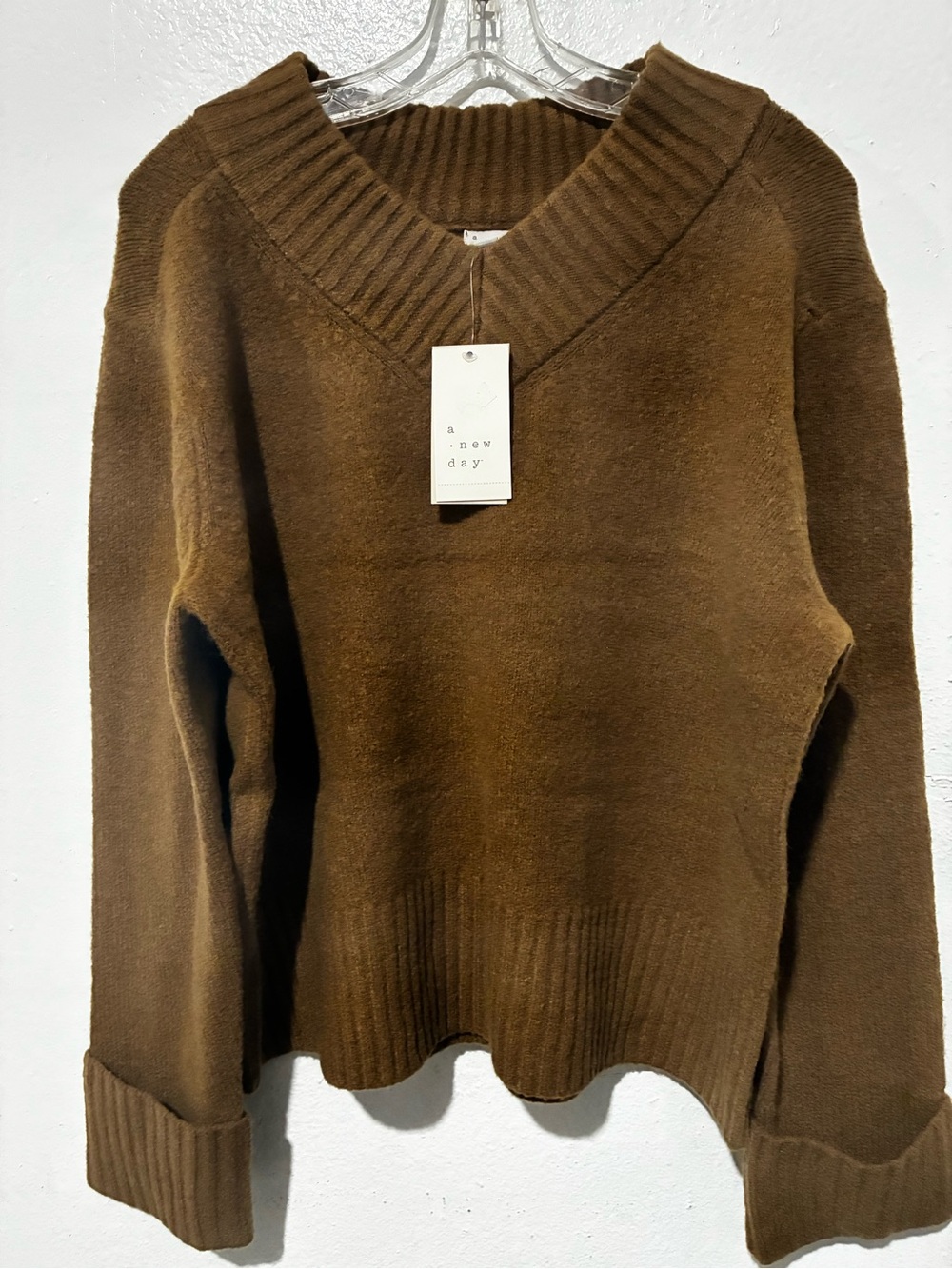 a new day Brown V-Neck Ribbed Trim Sweater